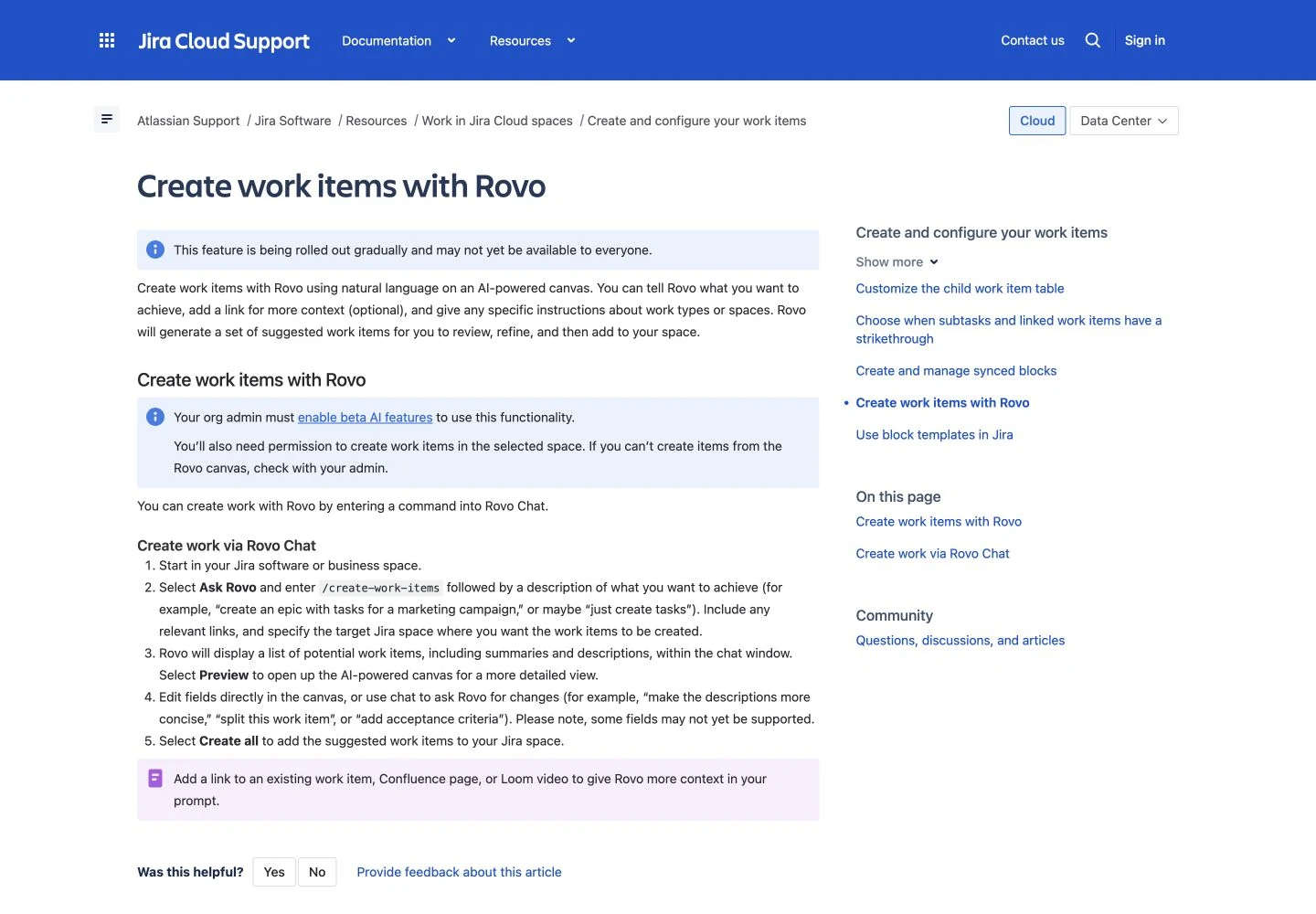 Jira Rovo creation: public reference page
