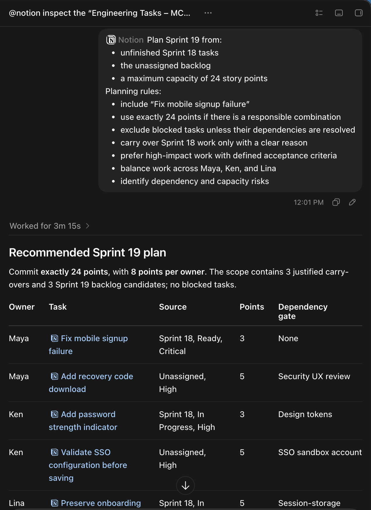 Actual Codex Sprint 19 planning prompt and recommended 24-point plan