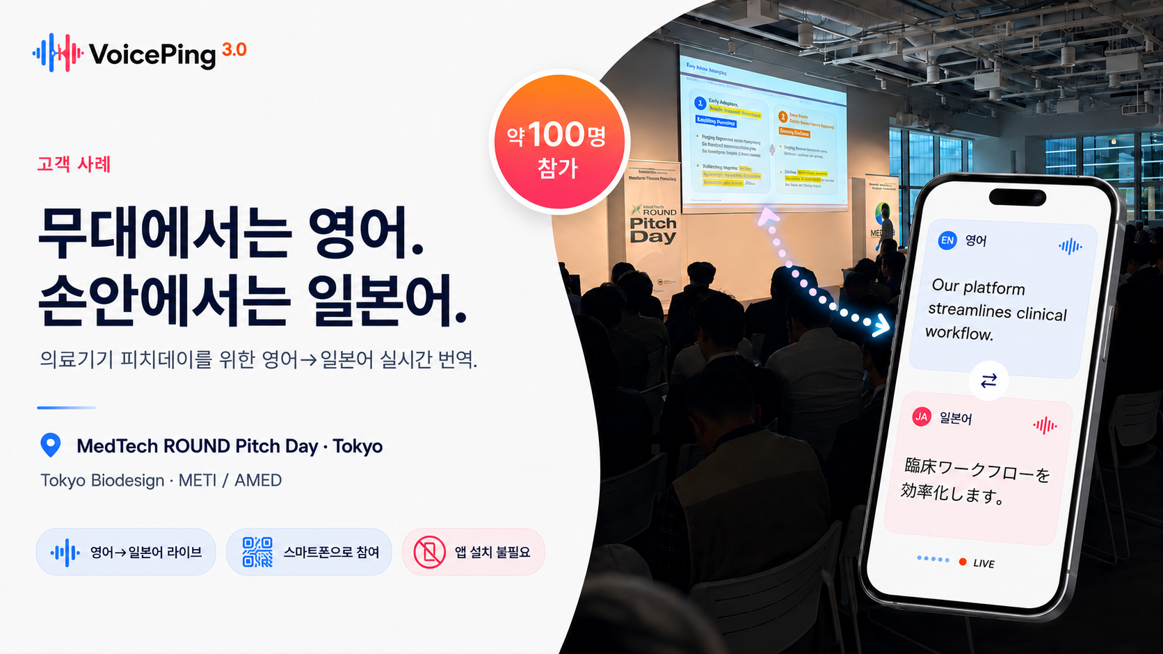 MedTech ROUND Pitch Day를 지원한 영어-일본어 실시간 번역