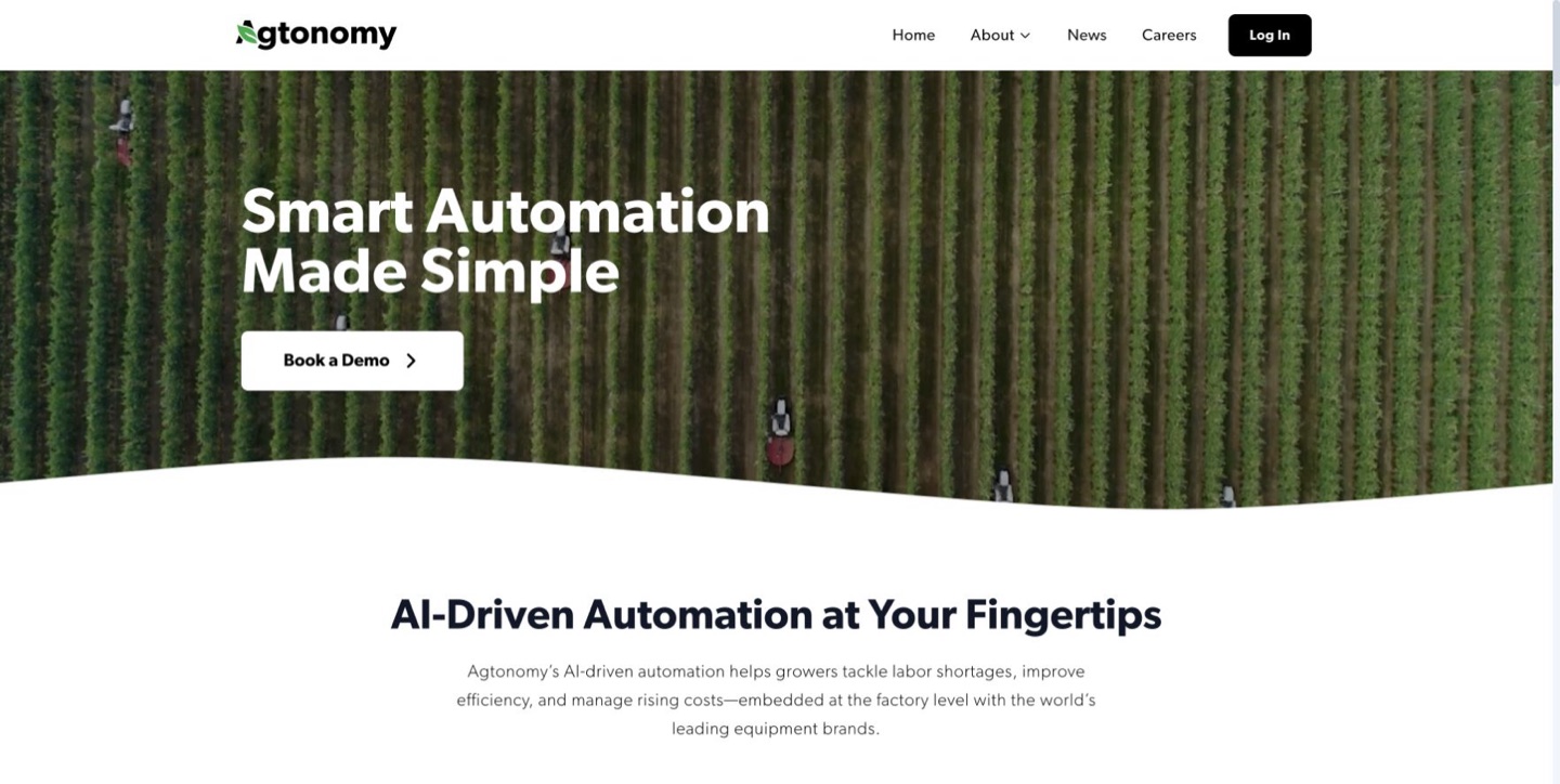 Agtonomy website presenting autonomy for agricultural machinery