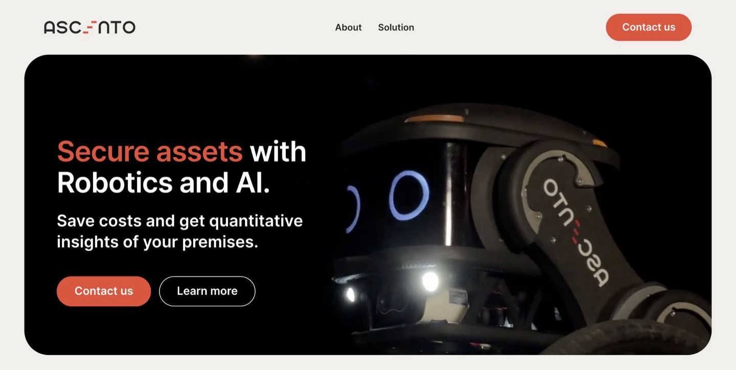 Ascento website showing its wheeled security inspection robot