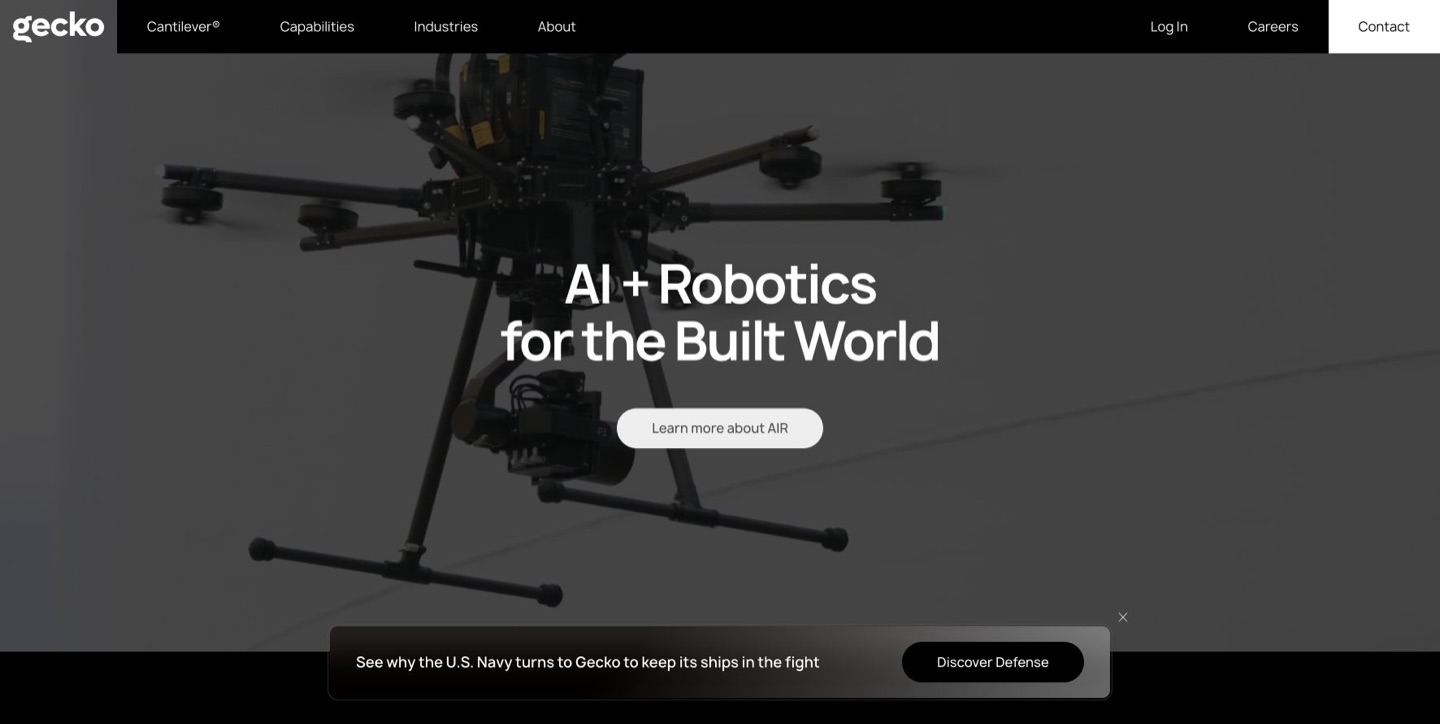 Gecko Robotics website showing industrial asset inspection