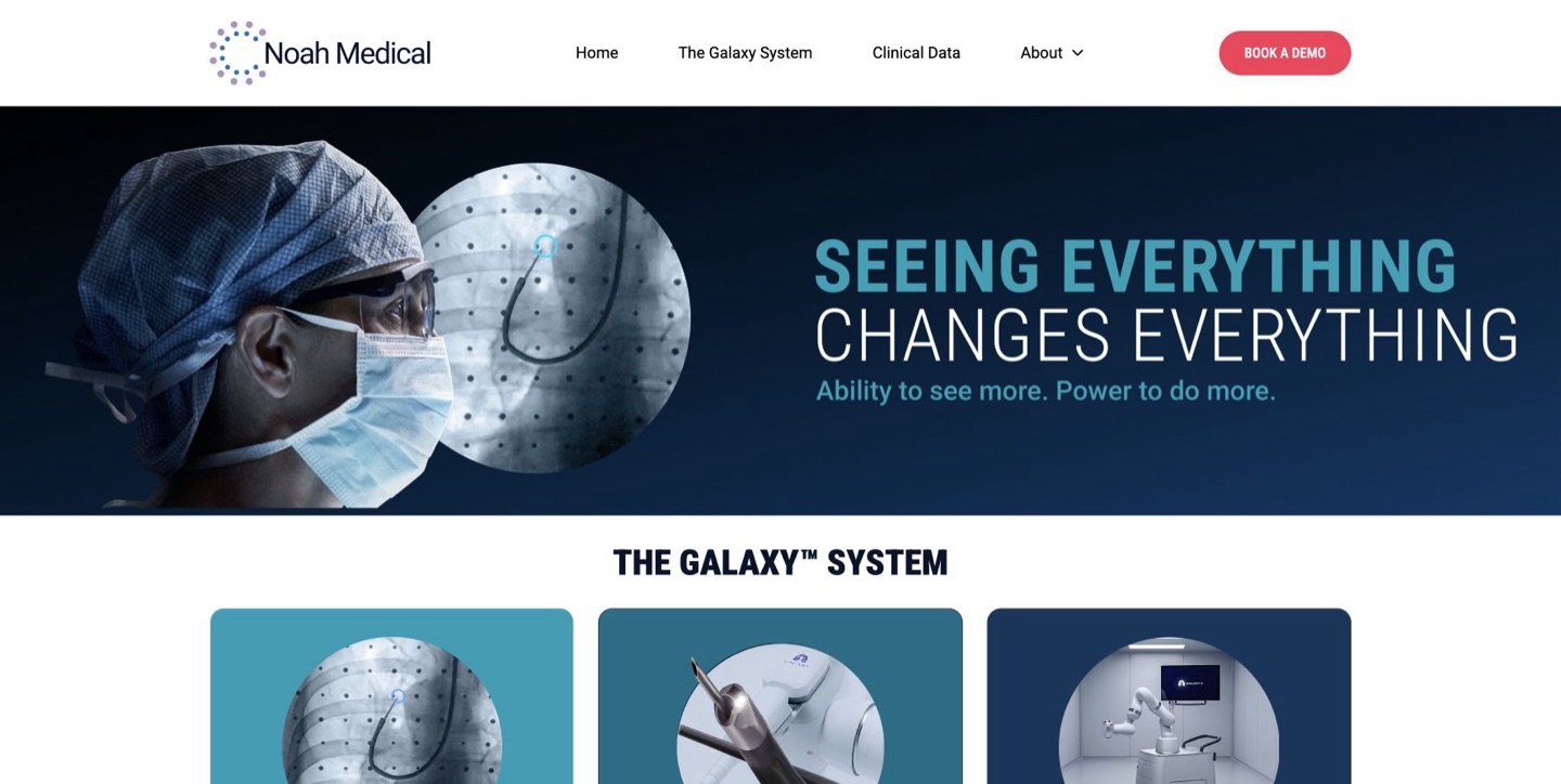 Noah Medical website showing the Galaxy bronchoscopy system