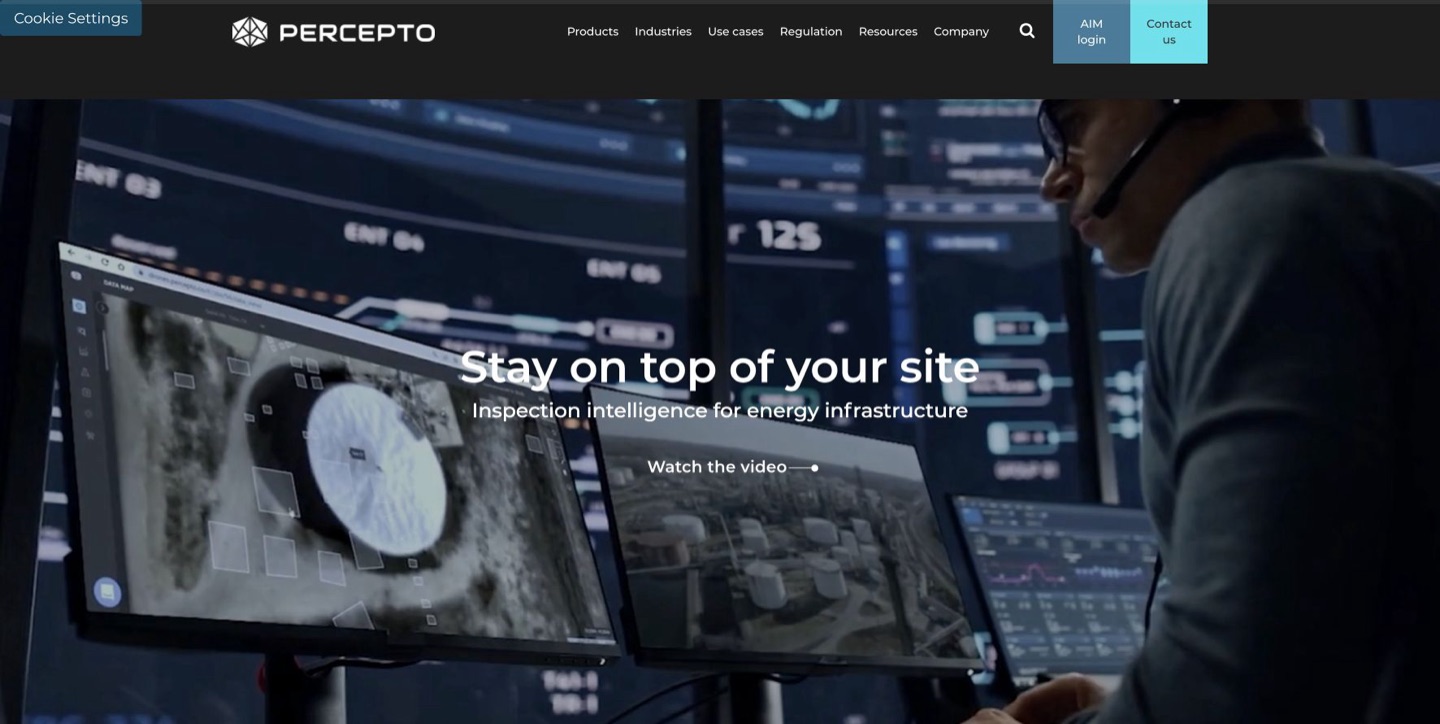 Percepto website presenting autonomous drone inspection