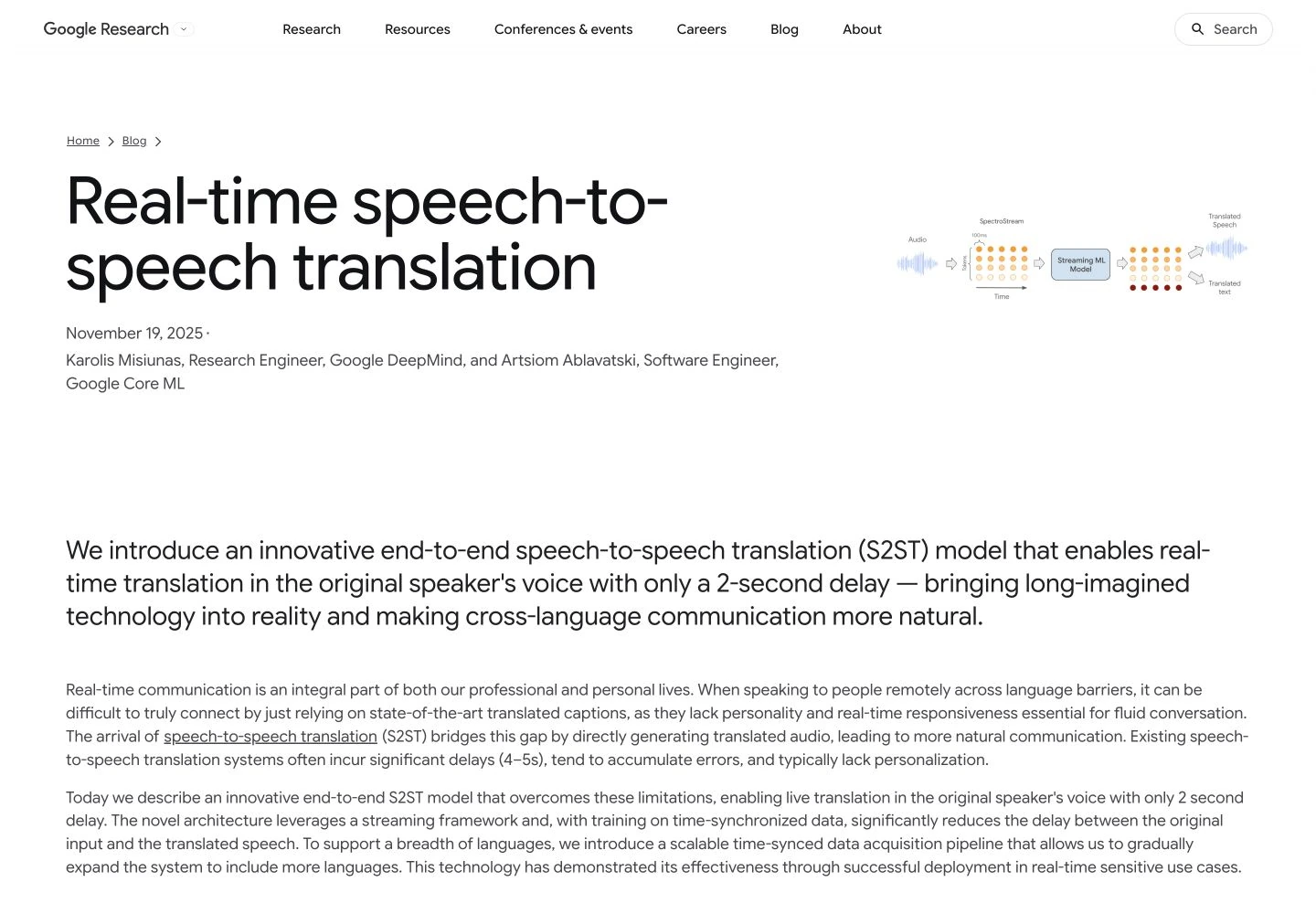 Google speech-to-speech research; separate research timing: public reference page