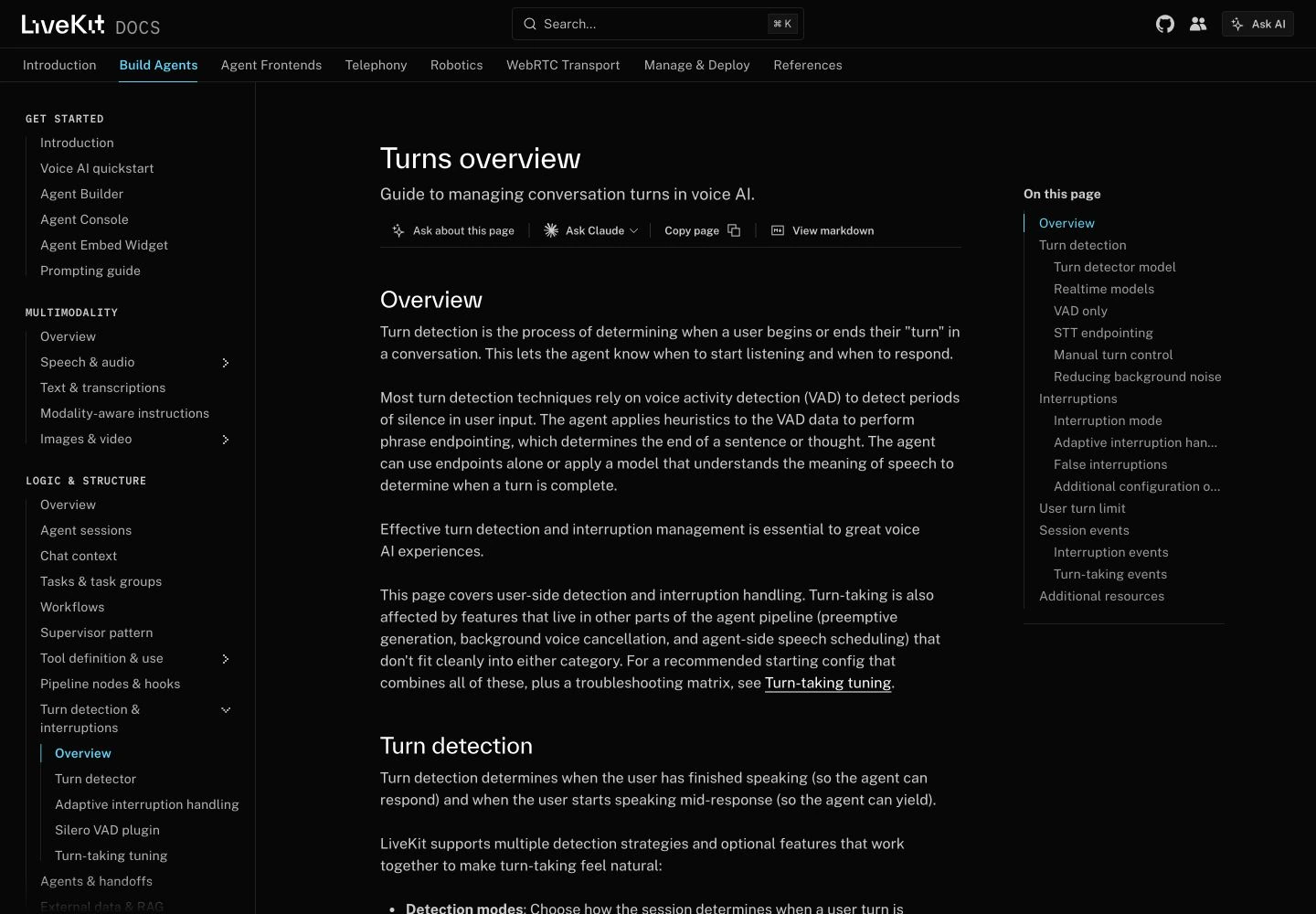 LiveKit turn handling: public reference page