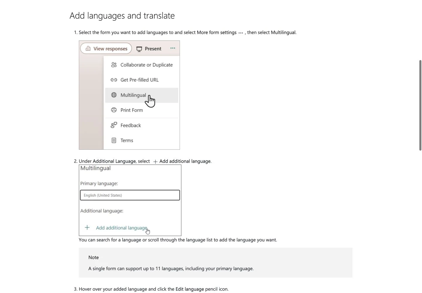 Microsoft Forms multilingual authoring: public reference page