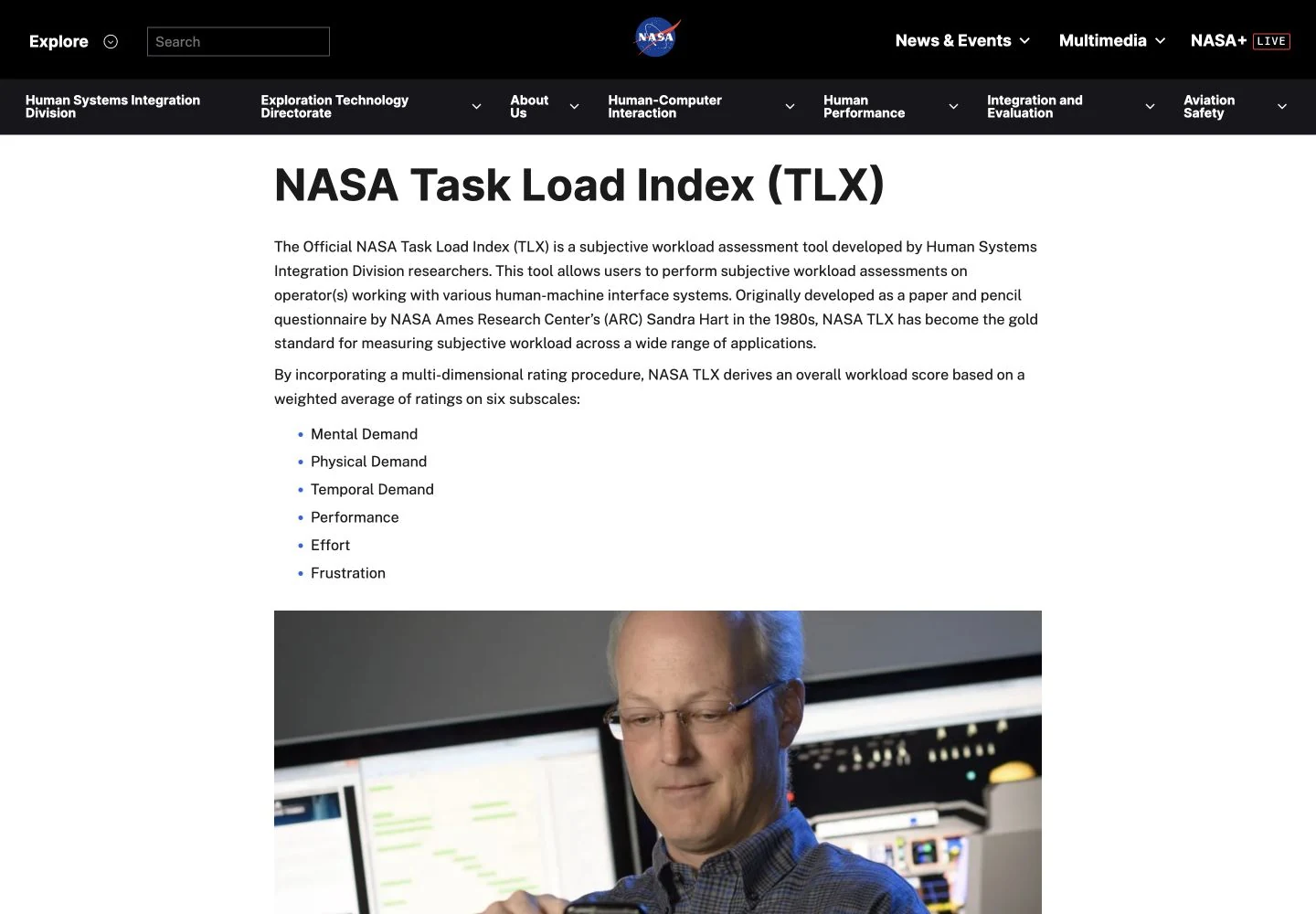 NASA-TLX instrument reference: public reference page