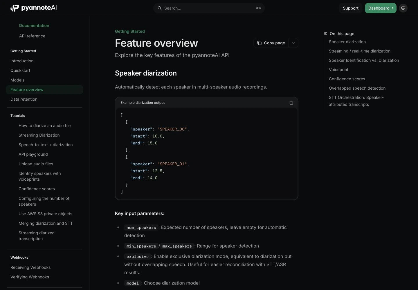 pyannoteAI features: public reference page