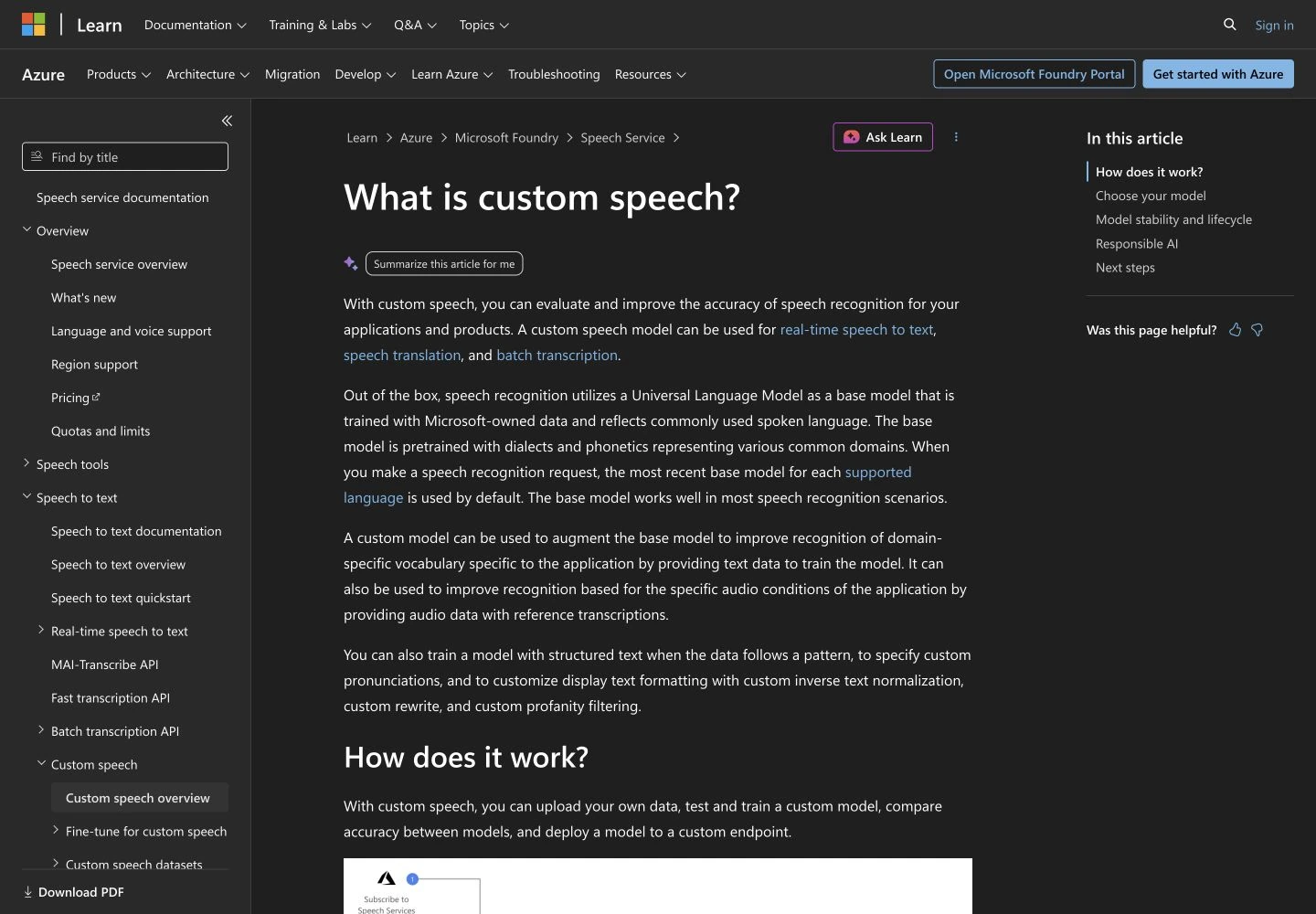 Azure Custom Speech: public reference page