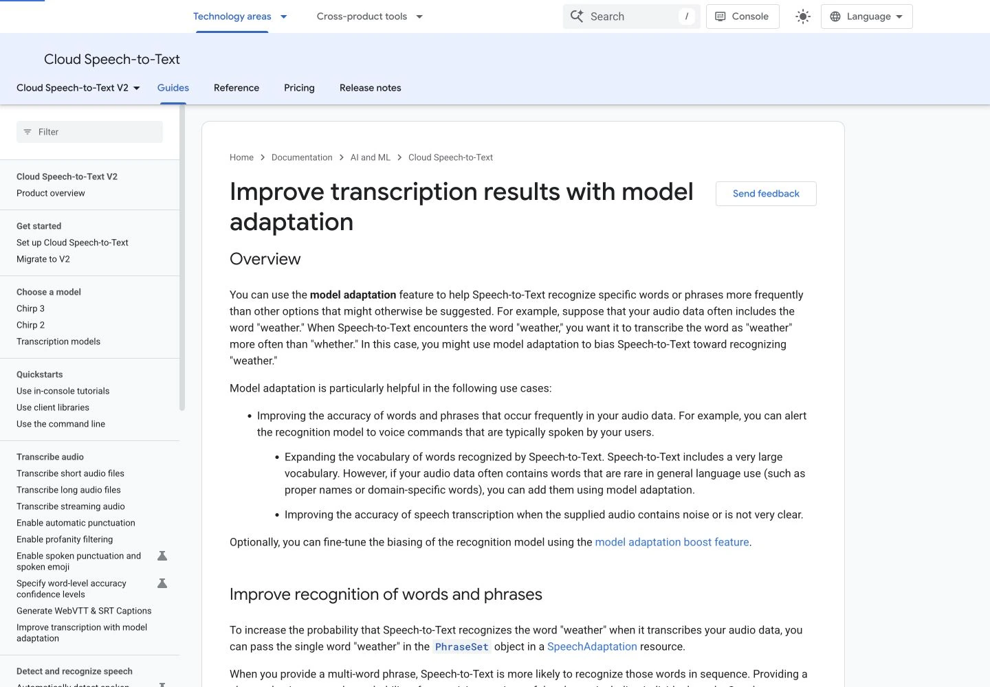 Google model adaptation: public reference page