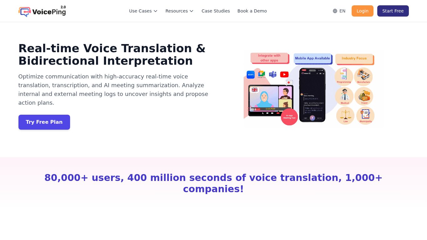 VoicePing real-time voice translation and business interpretation