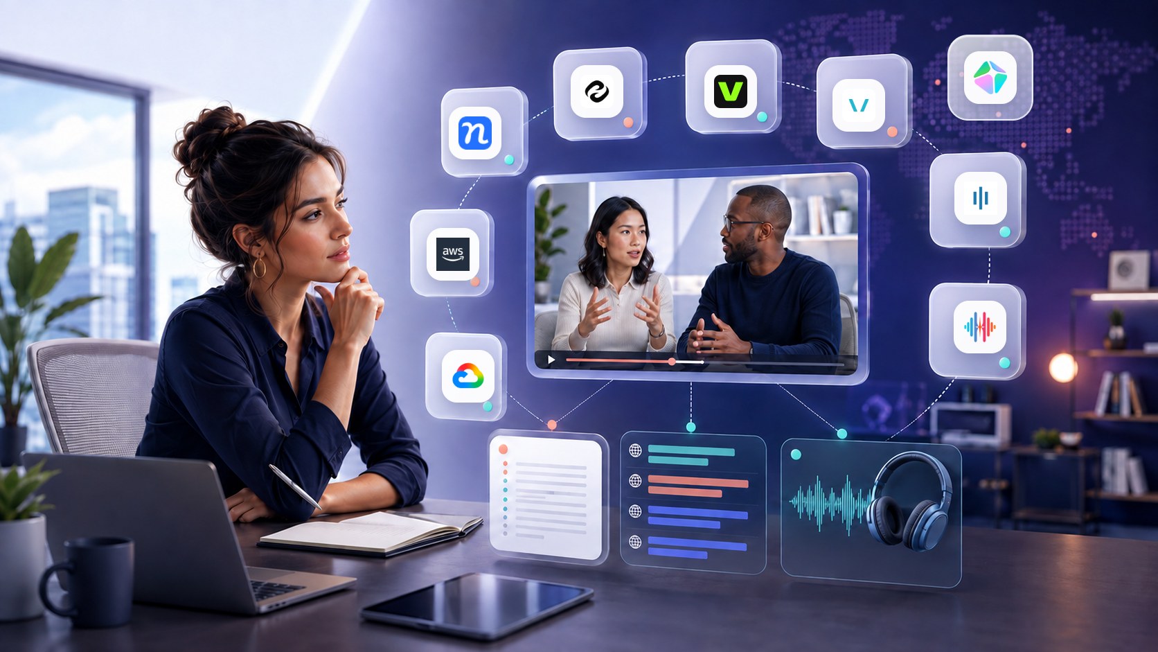 Global content lead comparing nine video transcription and translation tools for transcripts, subtitles, and dubbed audio