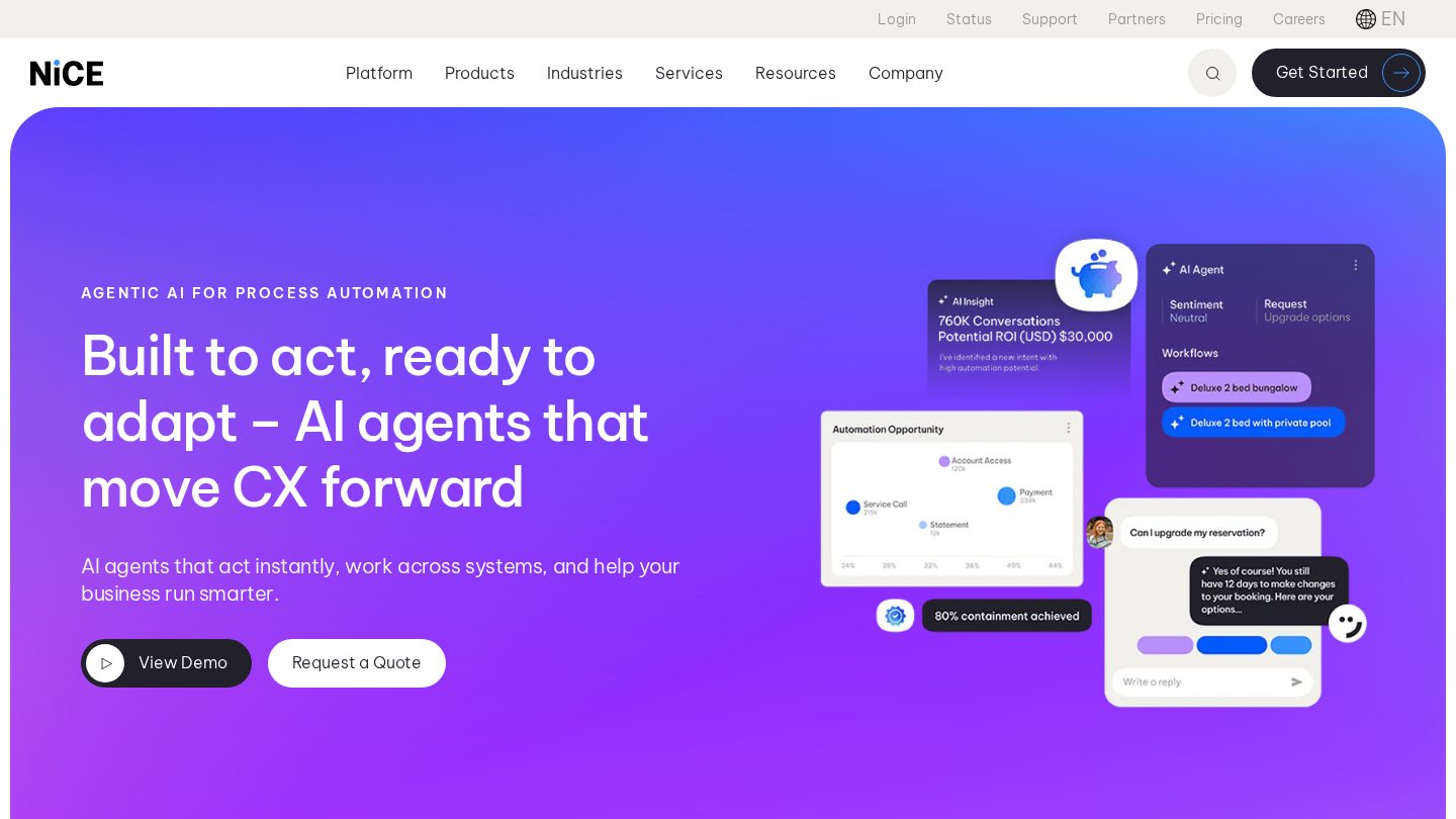 NICE AI Agents for Process Automation 공식 페이지 스크린샷