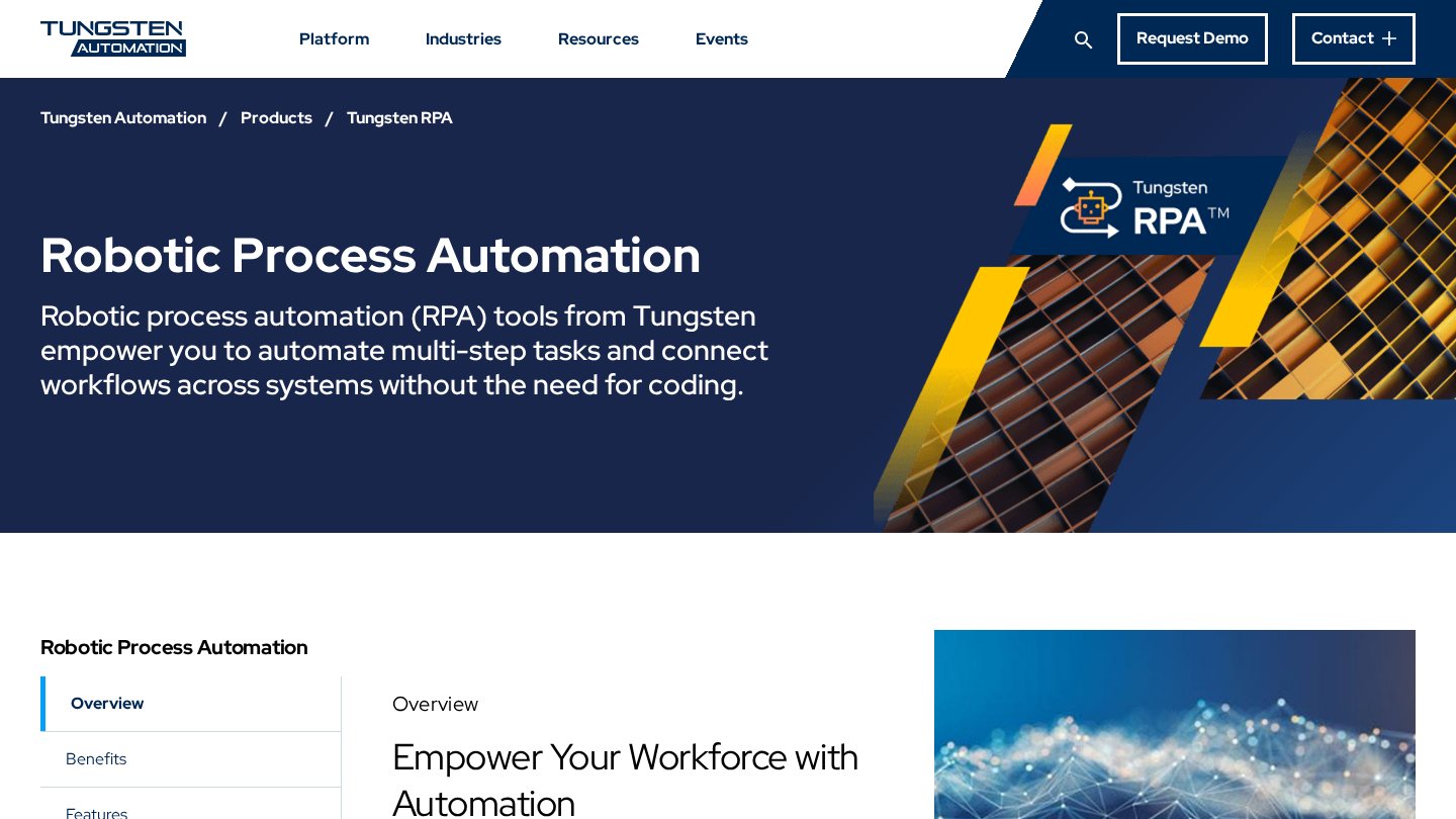 Tungsten Automation RPA 공식 페이지 스크린샷