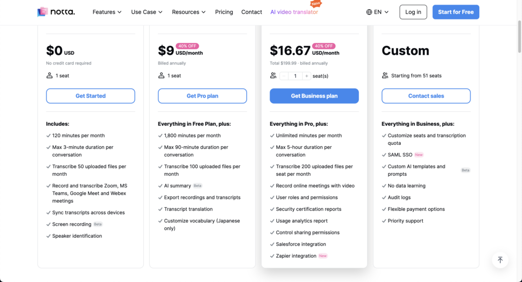 Notta Pricing