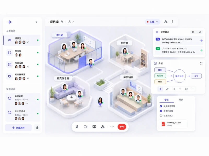 VoicePing多语言虚拟办公室简体中文界面示意图